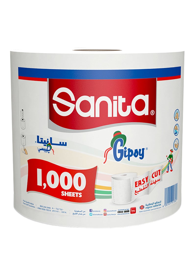 سانيتا بكرة مناديل جيبسي بقطع كبير من 1000 ورقة أبيض - Image 1