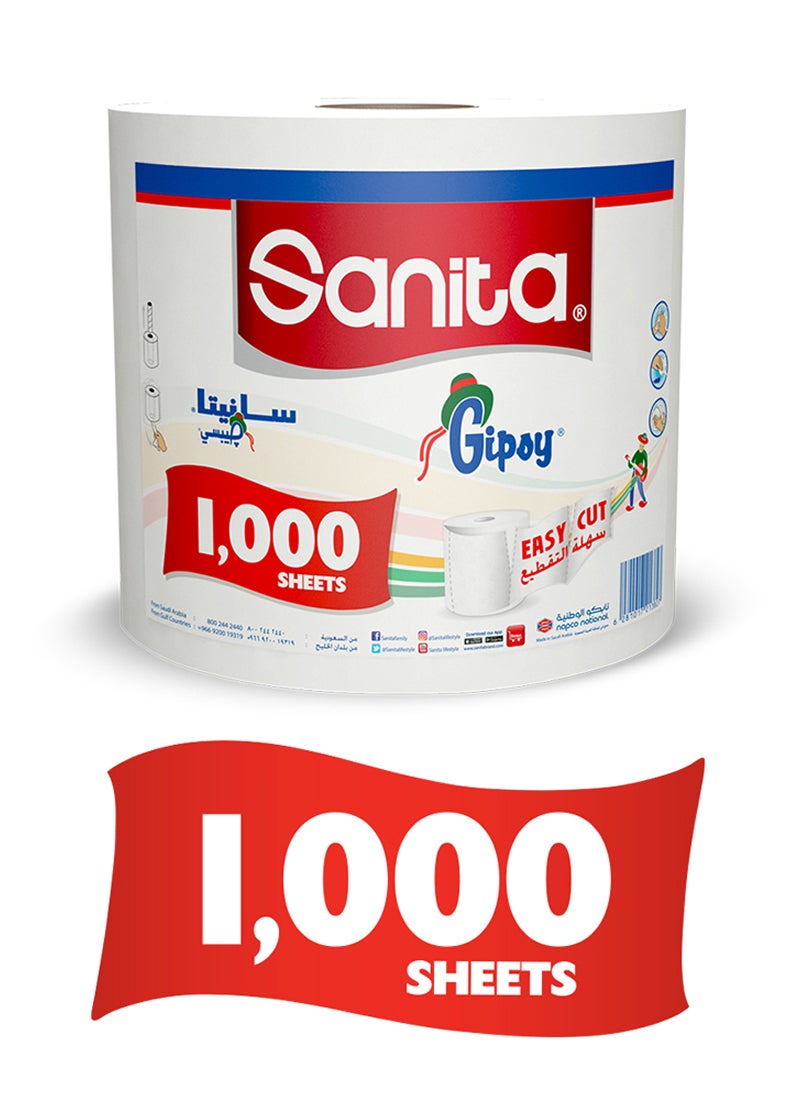 سانيتا بكرة مناديل جيبسي بقطع كبير من 1000 ورقة أبيض - Image 2