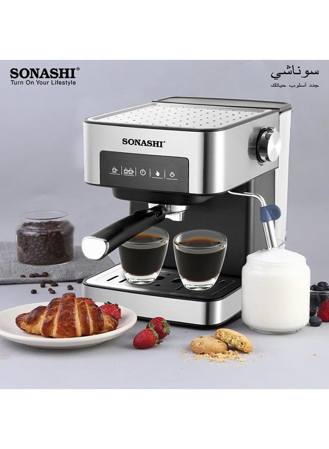 سوناشي ماكينة صنع القهوة الرقمية  15 بار  مع لوحة تحكم تعمل باللمس 1.6 L 850 W SCM-4964 فضي/أسود  - Image 3