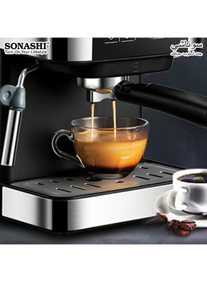 سوناشي ماكينة صنع القهوة الرقمية  15 بار  مع لوحة تحكم تعمل باللمس 1.6 L 850 W SCM-4964 فضي/أسود  - Image 2