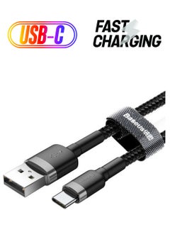 بيسوس كابل USB C بقوة 2 أمبير للشحن السريع من النايلون المضفر من سلسلة كافول - وشاحن USB Type C بطول 2 متر متوافق مع هواتف سامسونج S21 وS20 وS9 ونوت 20 ونوت 10 وهواوي P30 وP20 لايت وميت 20 برو وP20 وإل جي G5 وG6 وشاومي مي 11 ألترا A2 وغيرها من الهواتف. أسود/رمادي  - Image 1