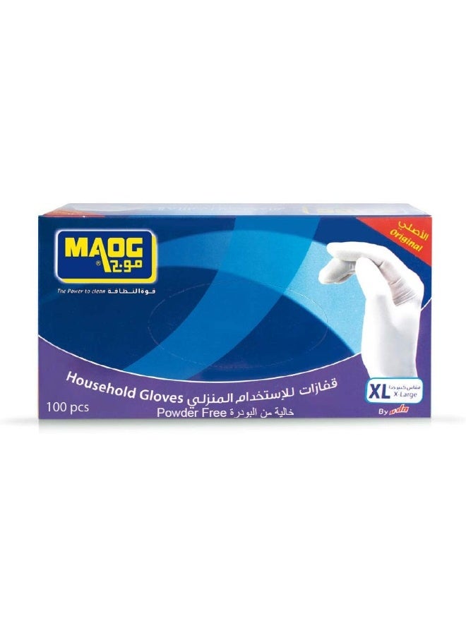 Maog Household Disposable Gloves, X-Large Size, 100 Pcs White  - Image 2