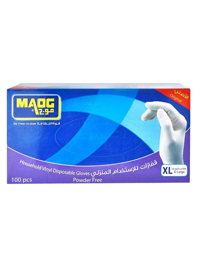 Maog Household Disposable Gloves, X-Large Size, 100 Pcs White  - Image 1