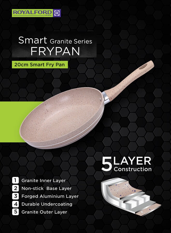 Royalford Smart Granite Series 20Cm Fry Pan Forged Aluminium Durable Granite Coating Soft-Touch Handles 3.8Mm Induction Base 2.5Mm Body Thickness Edge 4.0Mm 5 Layer Durable Construction Multi Color 37X20.5X7 Cm Beige 20cm - Image 1