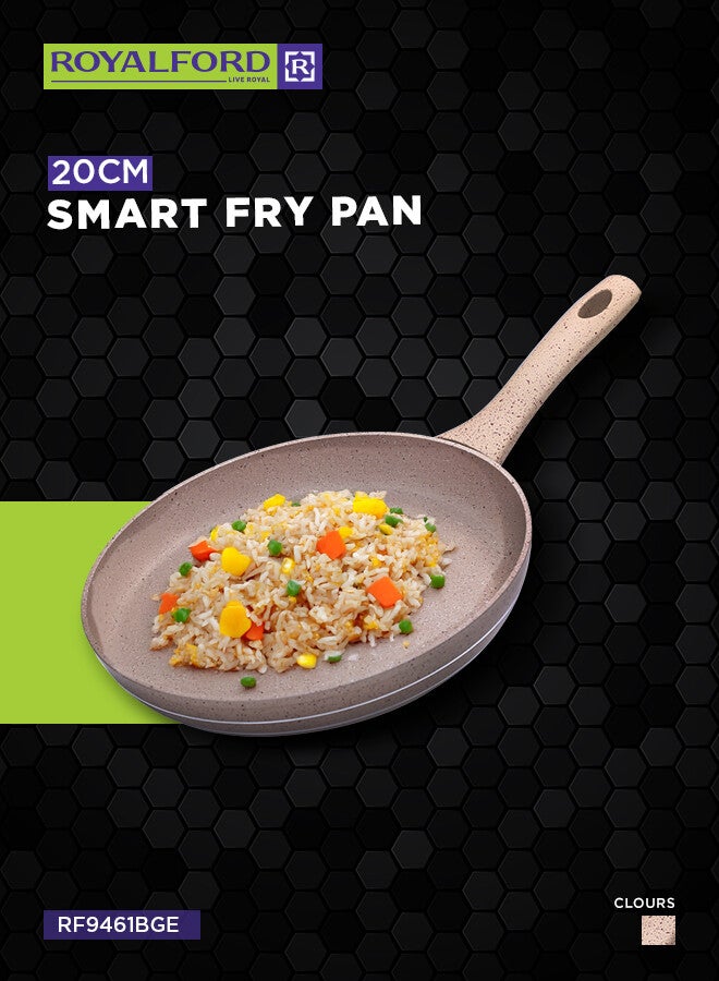 Royalford Smart Granite Series 20Cm Fry Pan Forged Aluminium Durable Granite Coating Soft-Touch Handles 3.8Mm Induction Base 2.5Mm Body Thickness Edge 4.0Mm 5 Layer Durable Construction Multi Color 37X20.5X7 Cm Beige 20cm - Image 3