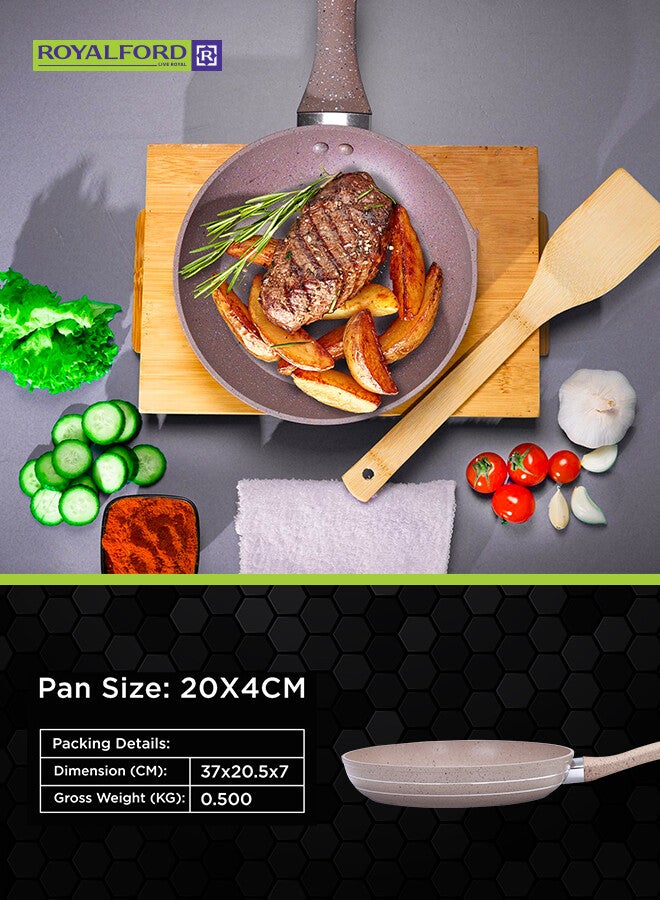 Royalford Smart Granite Series 20Cm Fry Pan Forged Aluminium Durable Granite Coating Soft-Touch Handles 3.8Mm Induction Base 2.5Mm Body Thickness Edge 4.0Mm 5 Layer Durable Construction Multi Color 37X20.5X7 Cm Beige 20cm - Image 5