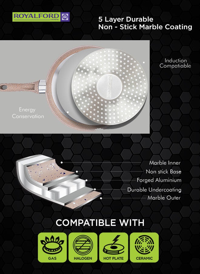 Royalford Smart Granite Series 20Cm Fry Pan Forged Aluminium Durable Granite Coating Soft-Touch Handles 3.8Mm Induction Base 2.5Mm Body Thickness Edge 4.0Mm 5 Layer Durable Construction Multi Color 37X20.5X7 Cm Beige 20cm - Image 2
