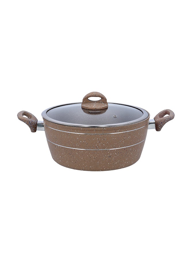 Royalford Sturdy And Durable Unique Designed Easy To Handle 5 Layer Construction Non-Stick Coating Granite Smart Casserole With Lid Brown 28cm  - Image 1