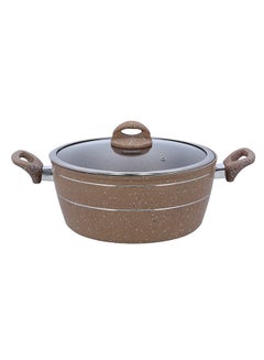 Sturdy And Durable Unique Designed Easy To Handle 5 Layer Construction Non-Stick Coating Granite Smart Casserole With Lid Brown 32cm