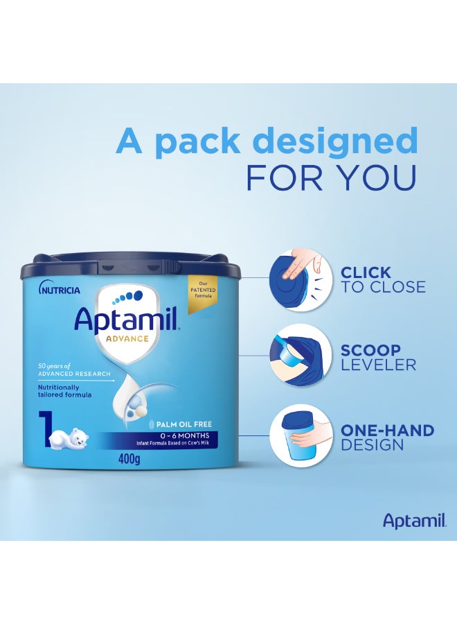 Aptamil - Advance 1 Infant Milk Formula Palm Oil Free 0-6 Months 400grams - Image 1