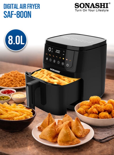 8L Digital Air Fryer With Temperature Control | Non-Stick Basket With Overheat Protection | Digital Display With Auto Shut-Off Function | Healthy Cooking With Perfect Air Fryer 8 L 1800 W SAF-800N Black 8 L 1800 W SAF-800N Black