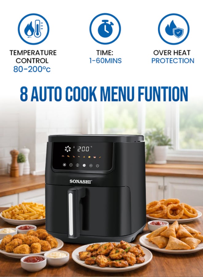 سوناشي مقلاة هوائية رقمية 8 L 1800 W SAF-800N أسود - Image 5