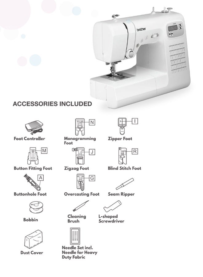 brother - Computerized Electric Sewing Machine With Heavy Duty Metal Frame For Improved Durability And Reduced Vibration And More Accurate Needle Positioning | Easy Needle Threading System And Lcd Display With Easy Stitch Selector | Powerful Motor And Built-In Needle Threader | Speed Controller Ideal For Fast Stitching And Durable Performanc | Made In Vietnam FS60X White - Image 1