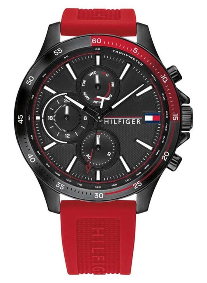 TOMMY HILFIGER Men's Round Shape Silicone Strap Analog Wrist Watch 46 mm - Red - 1791722 - Image 1