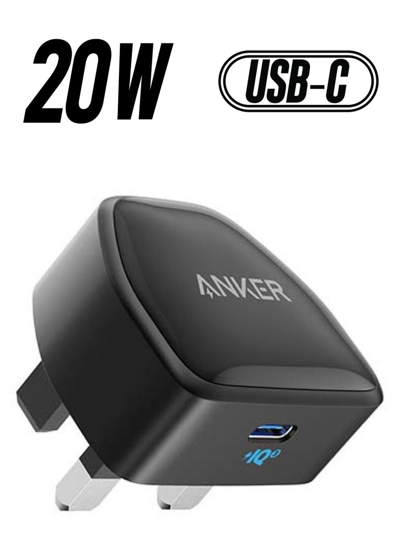 Anker - Nano iPhone Charger, 20W PIQ 3.0 Durable Compact Fast Charger, PowerPort III USB-C Charger for iPhone 16/16 Pro/16 Plus /16 Pro Max, 15/14/13 Series, Galaxy, iPad (Cable Not Included) Black - Image 1