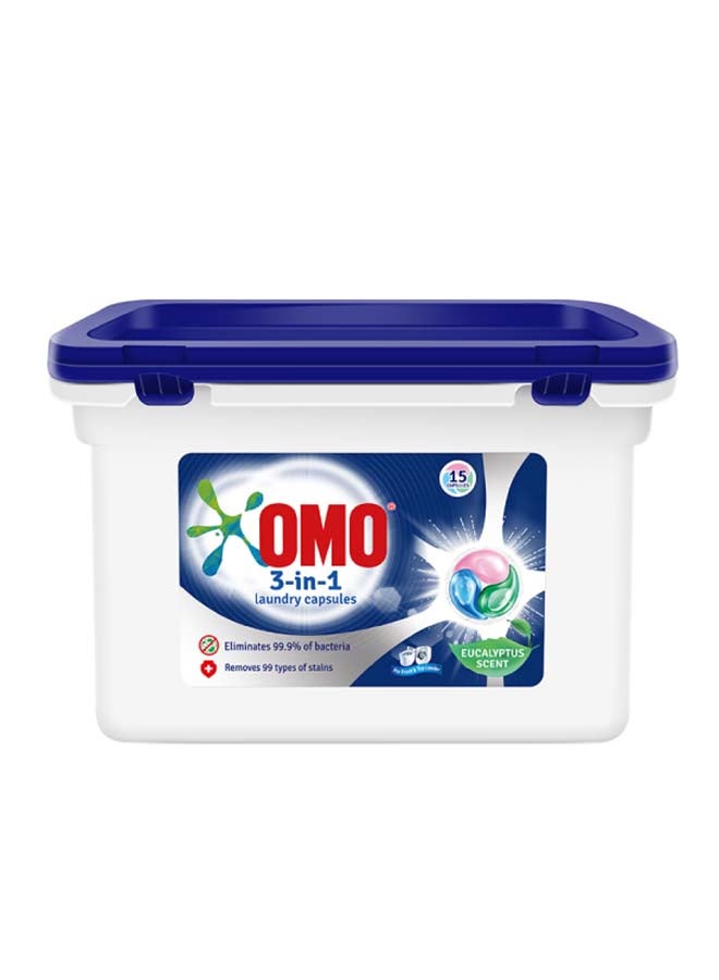 Omo 3-In-1 Laundry Capsules Eucalyptus Stain Removal Detergent 15 Pods 225.0grams - Image 1
