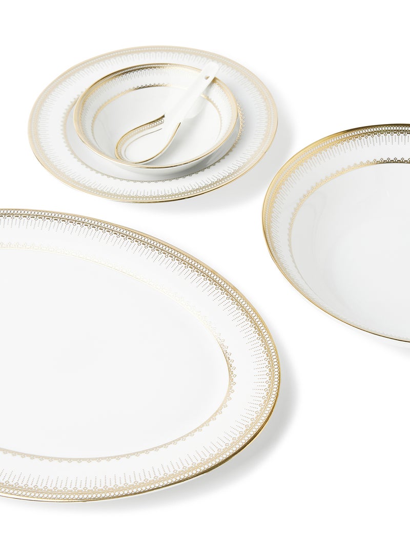 Noon East 56-Piece Porcelain Dinner Set, Plates, Cups, Bowls Serves 6 White /Gold Geo - Image 4