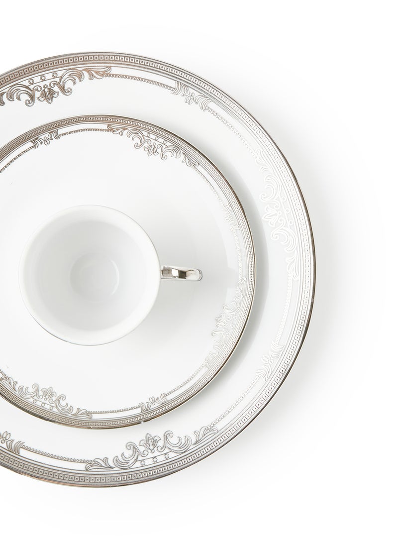 Noon East 56 Piece Porcelain Dinner Set - Dishes, Plates - Dinner Plate, Side Plate, Bowl, Cups, Serving Dish And Bowl - Serves 6 - Festive Design White/Silverado White/Silverado - Image 2