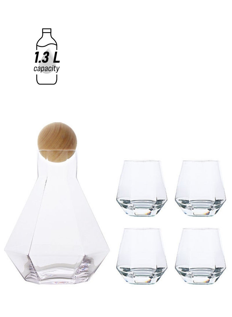 Shuer Pack of 5 Glass Water Bottle Set Clear 1.3Liters - Image 1