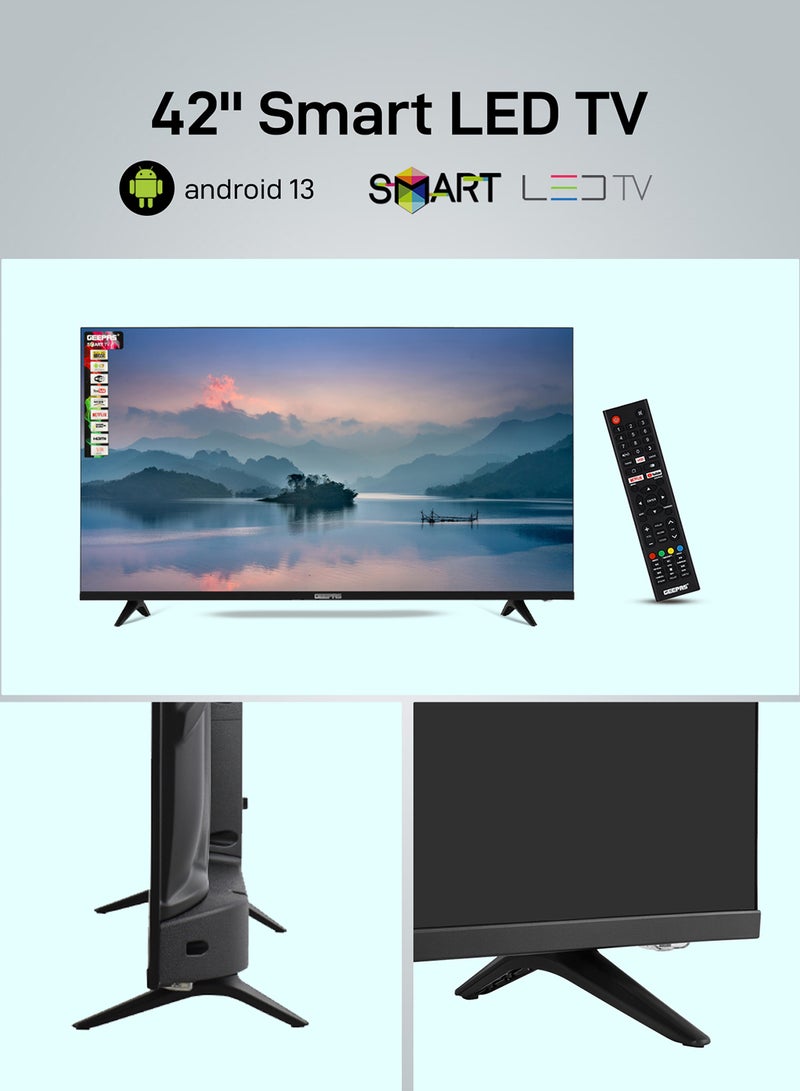 GEEPAS - 42" Android Smart LED TV -Frameless, 1080 Full HD, Android 13, Color Temperature Adjustment, Progressive Scan, 2 USB & 2 HDMI Port, Headphone Jack, Remote Controller, Slim LED, 1 GB RAM GLED4207XFHD Black - Image 1