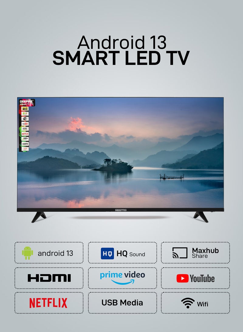 GEEPAS - 42" Android Smart LED TV -Frameless, 1080 Full HD, Android 13, Color Temperature Adjustment, Progressive Scan, 2 USB & 2 HDMI Port, Headphone Jack, Remote Controller, Slim LED, 1 GB RAM GLED4207XFHD Black - Image 1