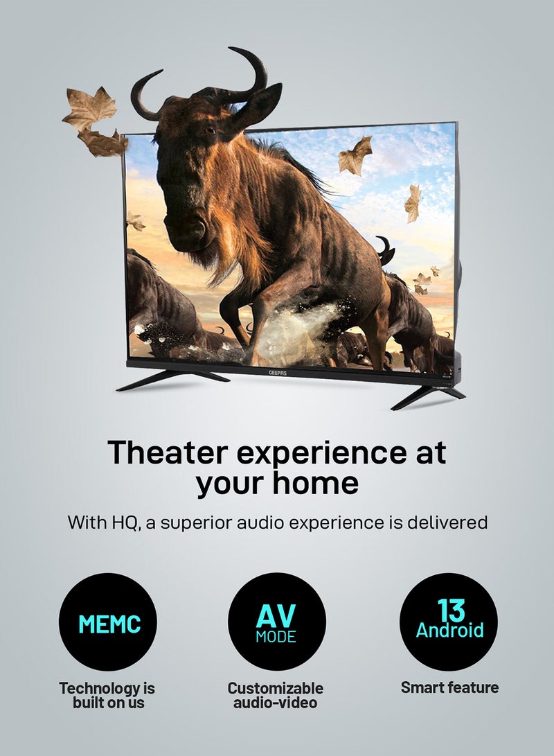 GEEPAS - 42" Android Smart LED TV -Frameless, 1080 Full HD, Android 13, Color Temperature Adjustment, Progressive Scan, 2 USB & 2 HDMI Port, Headphone Jack, Remote Controller, Slim LED, 1 GB RAM GLED4207XFHD Black - Image 1