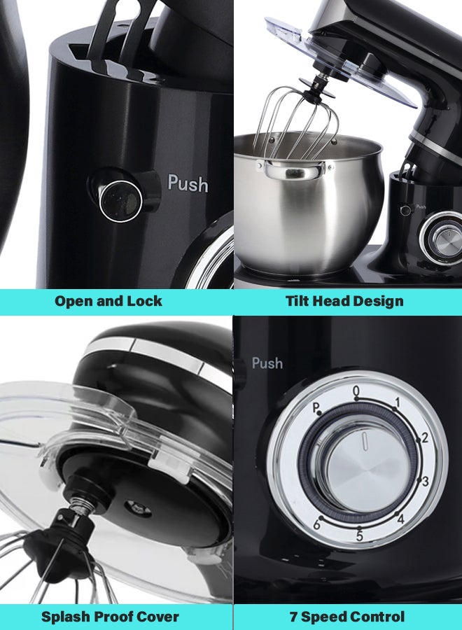 GEEPAS - Stand Mixer with Stainless Steel Mixing Bowl 6 Speed with Pulse or Eject Button Whisk Beaters Dough Hook LED power indicator Ideal for Bread and Dough 8.5 L 1500 W GSM43040 Black - Image 1