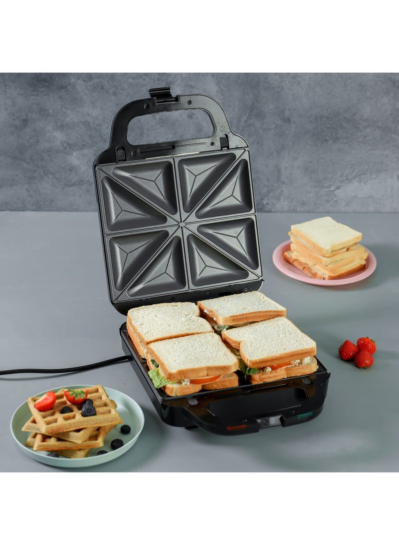 GEEPAS "3-IN-1 Multi Snack Maker 1400 W |  Grill, Waffle and Sandwich Maker, Non-Stick Interchangeable Cooking Plates| Automatic Temperature Control with Indication Lights, Overheat Safety Protection| 2 Years Warranty 1400 W GGM36534 Black/Silver  - Image 2
