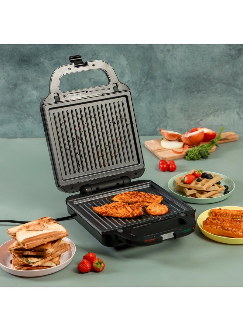 GEEPAS "3-IN-1 Multi Snack Maker 1400 W |  Grill, Waffle and Sandwich Maker, Non-Stick Interchangeable Cooking Plates| Automatic Temperature Control with Indication Lights, Overheat Safety Protection| 2 Years Warranty 1400 W GGM36534 Black/Silver  - Image 4