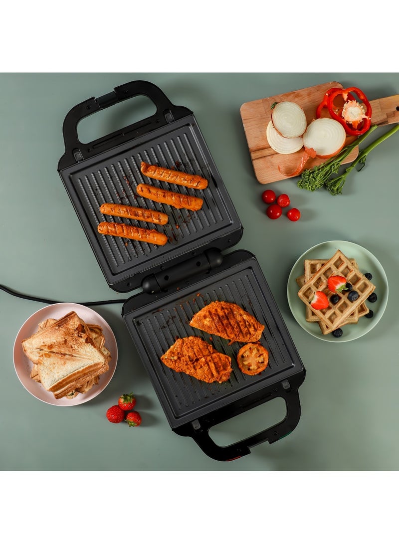 GEEPAS "3-IN-1 Multi Snack Maker 1400 W |  Grill, Waffle and Sandwich Maker, Non-Stick Interchangeable Cooking Plates| Automatic Temperature Control with Indication Lights, Overheat Safety Protection| 2 Years Warranty 1400 W GGM36534 Black/Silver  - Image 5