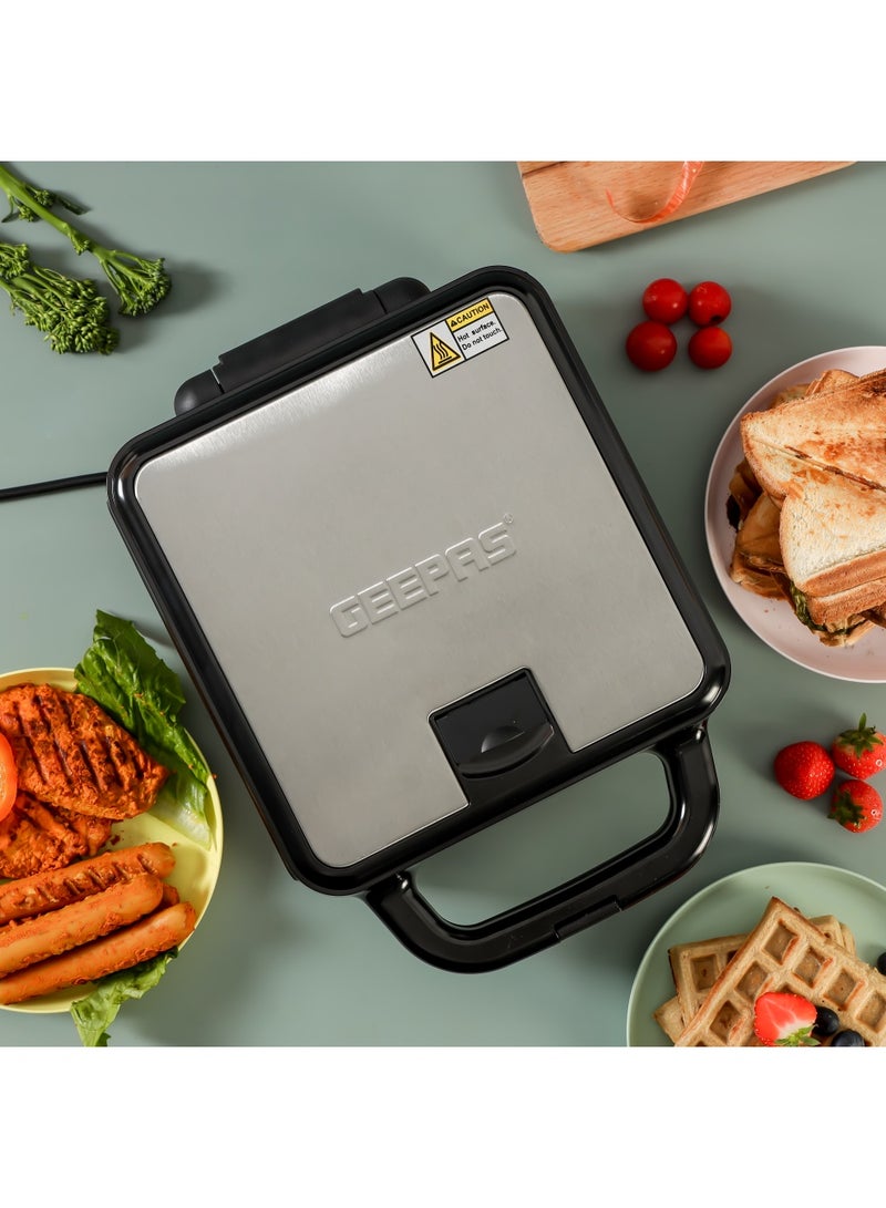GEEPAS "3-IN-1 Multi Snack Maker 1400 W |  Grill, Waffle and Sandwich Maker, Non-Stick Interchangeable Cooking Plates| Automatic Temperature Control with Indication Lights, Overheat Safety Protection| 2 Years Warranty 1400 W GGM36534 Black/Silver  - Image 1