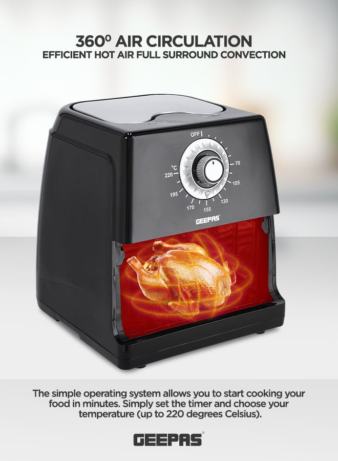 GEEPAS 8L Air Fryer Non-Stick Basket With 3D Air Flow System/Oil-Free Cooking & Overheat Protection/60 Min Timer With Temperature Control Knob 8 L 1700 W GAF37520 Black  - Image 2