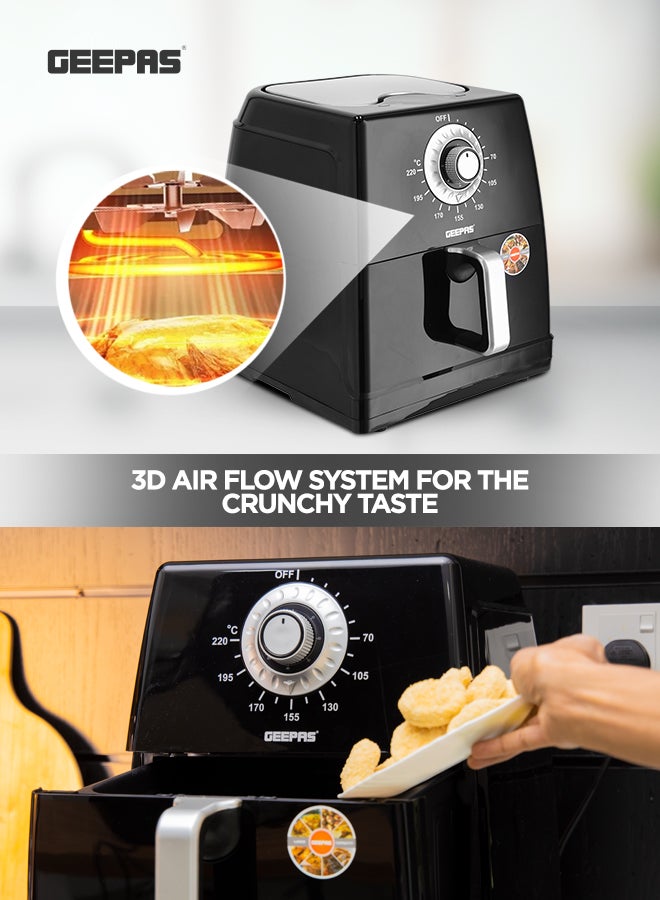 GEEPAS 8L Air Fryer Non-Stick Basket With 3D Air Flow System/Oil-Free Cooking & Overheat Protection/60 Min Timer With Temperature Control Knob 8 L 1700 W GAF37520 Black  - Image 4