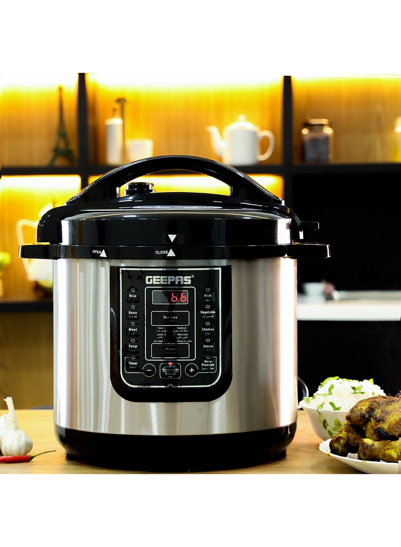 GEEPAS - Digital Multi Cooker - Portable LED Screen with Touch Menu | 14 Smart Cooking Programs With One Touch, Auto Shut off Function, Large Control Panel |8L Capacity| Detachable Inner Lid 8 L 1200 W GMC35029 Silver/Black - Image 1