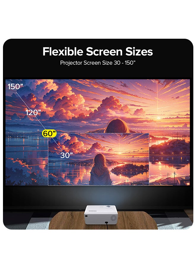 Mini Projector 3300 Lumens, 1280x720p 1080P Full HD Supported/Screen Size Upto 120 Inch For Small/Big Room Video Home Theater Portable Gaming Projector PROJ-WO-01-W 1.0