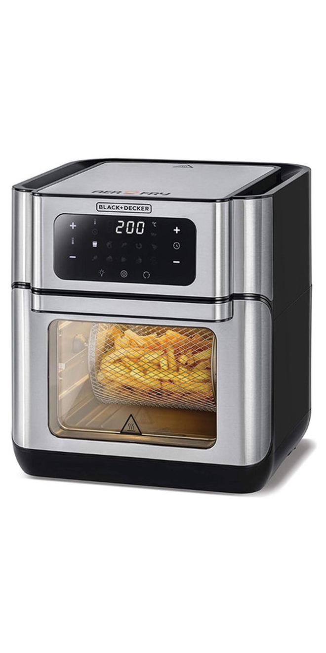 بلاك اند ديكر فرن المقلاة الهوائية مع تقنية التوصيل الهوائي السريع، تحكم رقمي في درجة الحرارة، مؤقت 90 دقيقة، 10 أوضاع مسبقة الضبط، سعة عائلية، طهي بدون زيت، 12 L 1500 W AOF100-B5 فضي - Image 1