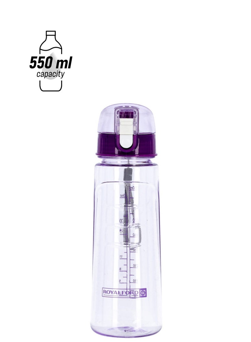 Royalford Royalford Water Bottle with Volume Marker- Portable Design with Straw & Loop Handle BPA Free Eco Friendly with Sipper Spout  Ideal for Sports Gym Fitness Trekking & More Purple 550ml  - Image 1