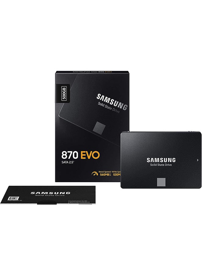 500GB 870 EVO SATA III 2.5" Internal SSD, Up to 560 MB/s Seq Read & 530 MB/s Seq Write Speed, V-NAND Technology, 512MB LPDDR4 Cache, MKX Controller, 1.5M Hrs. MTBF, Black | MZ-77E500BW 500 GB - pnsku/N45047775A/45/_/1695187771/9849bfa1-24a4-4559-bdf2-53f4f996c039