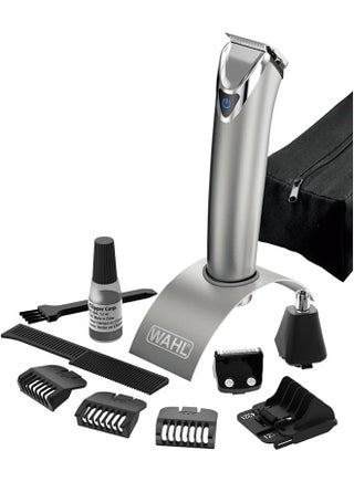 WAHL Lithium Ion Stainless Steel Grooming Kit, Rechargeable Trimmer, Ear and nose attachments, Body detailer for multi grooming, 4 Combs for different grooming lengths, 6 hours Run Time, 09818-727 Silver/Black - pnsku/N45055025A/45/_/1750169781/cf99e6e8-75a7-44bb-8960-2d59e5bc8c8e