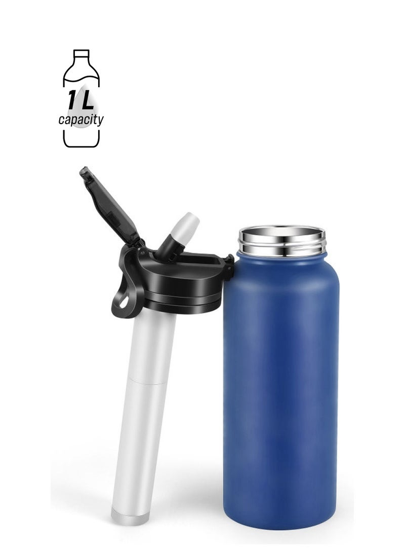 Vacuum Water Bottle Blue/Black/Silver 255x90mm  - Image 1