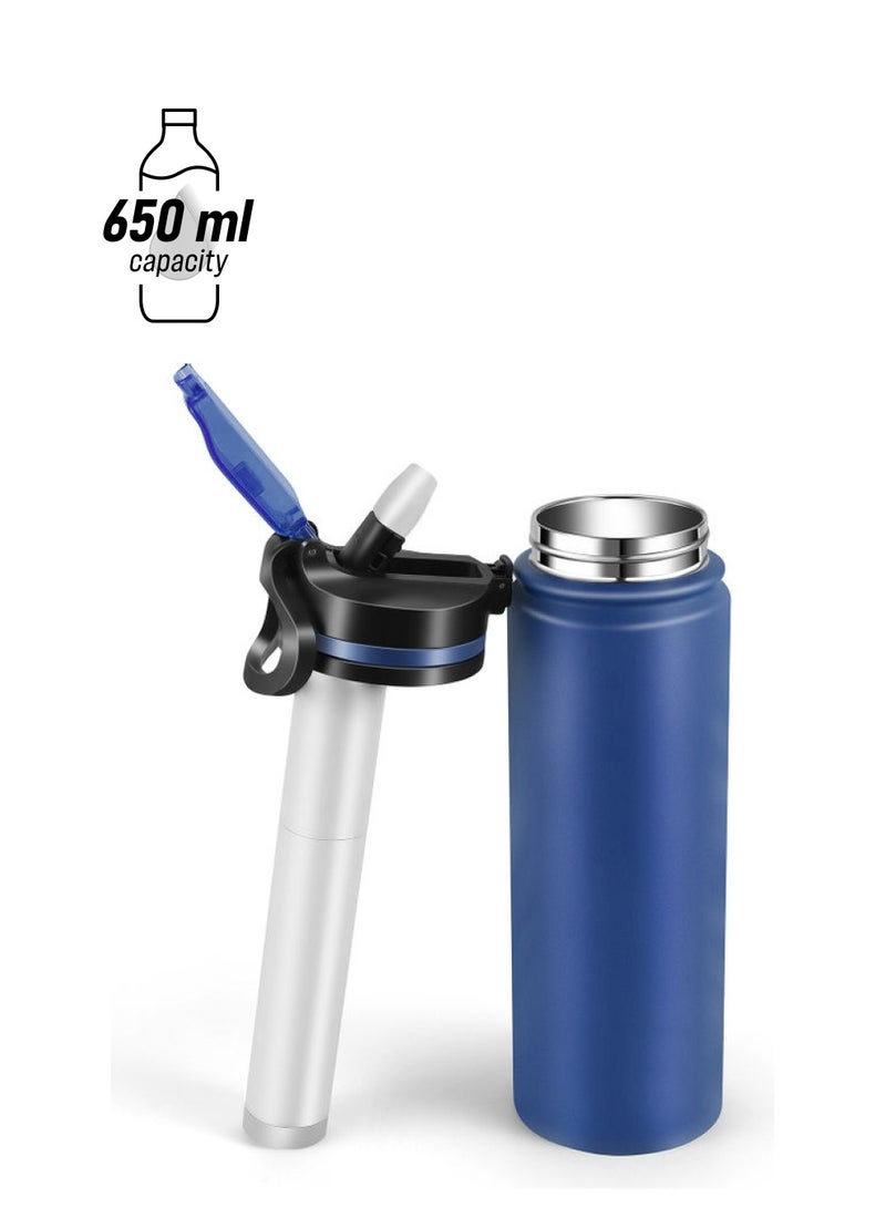 Vacuum Water Bottle Blue/Black/Silver 255x75mm  - Image 1