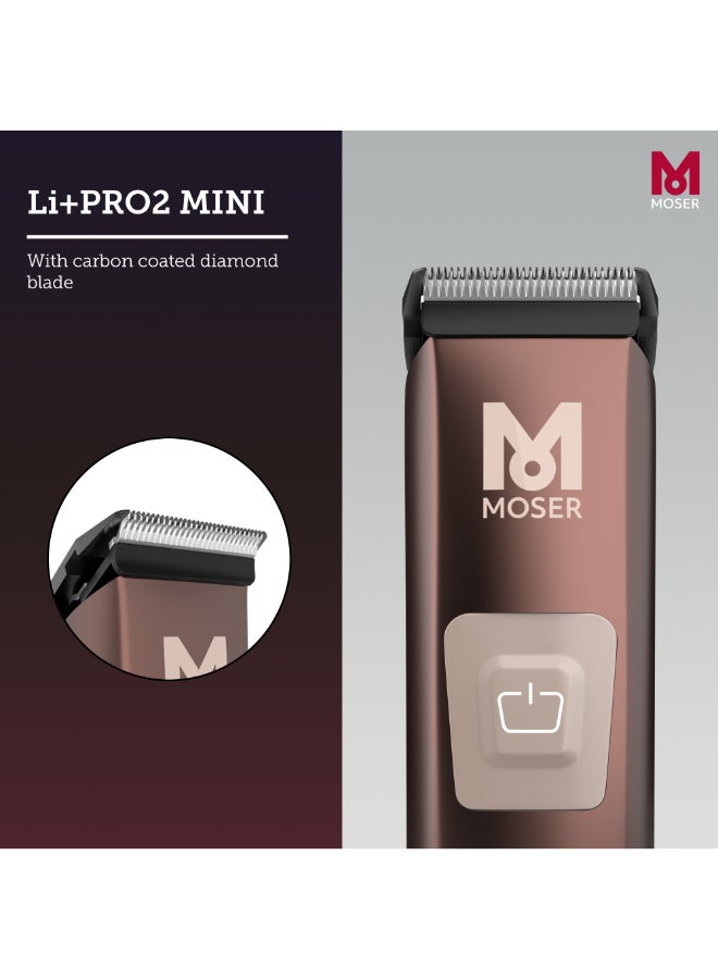 MOSER Li+Pro2 Mini Professional Cordless Hair Trimmer For Men (Made In Germany) | 120-Min Run Time With 3-Speed Levels | Carbon-Coated Diamond Blade | Quick Charge (1588-0150) Brown - Image 2