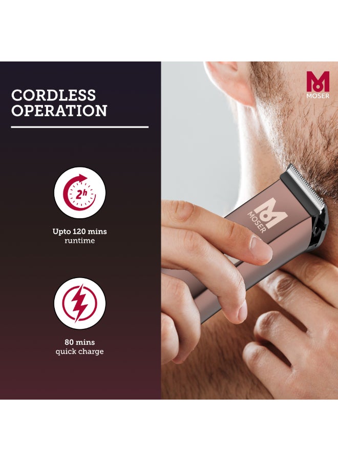 MOSER Li+Pro2 Mini Professional Cordless Hair Trimmer For Men (Made In Germany) | 120-Min Run Time With 3-Speed Levels | Carbon-Coated Diamond Blade | Quick Charge (1588-0150) Brown - Image 3