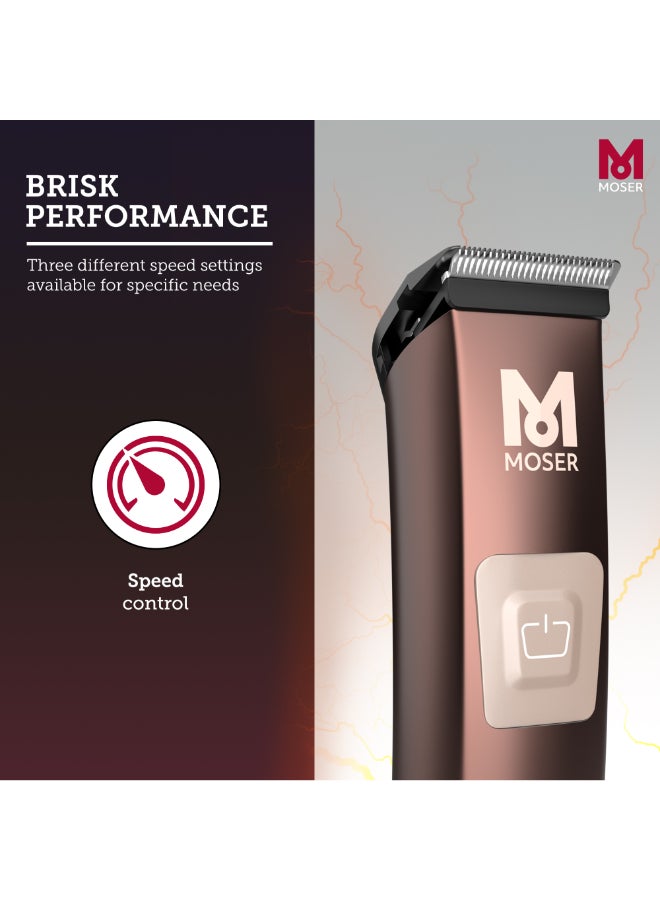 MOSER Li+Pro2 Mini Professional Cordless Hair Trimmer For Men (Made In Germany) | 120-Min Run Time With 3-Speed Levels | Carbon-Coated Diamond Blade | Quick Charge (1588-0150) Brown - Image 4