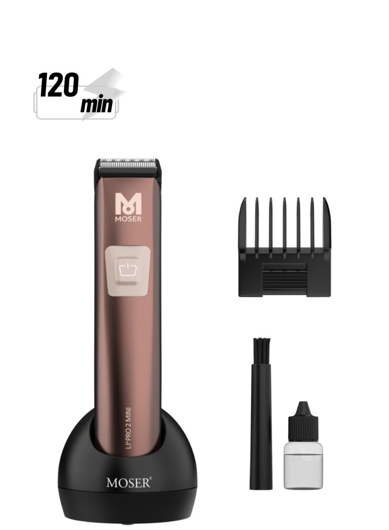 MOSER Li+Pro2 Mini Professional Cordless Hair Trimmer For Men (Made In Germany) | 120-Min Run Time With 3-Speed Levels | Carbon-Coated Diamond Blade | Quick Charge (1588-0150) Brown - Image 1