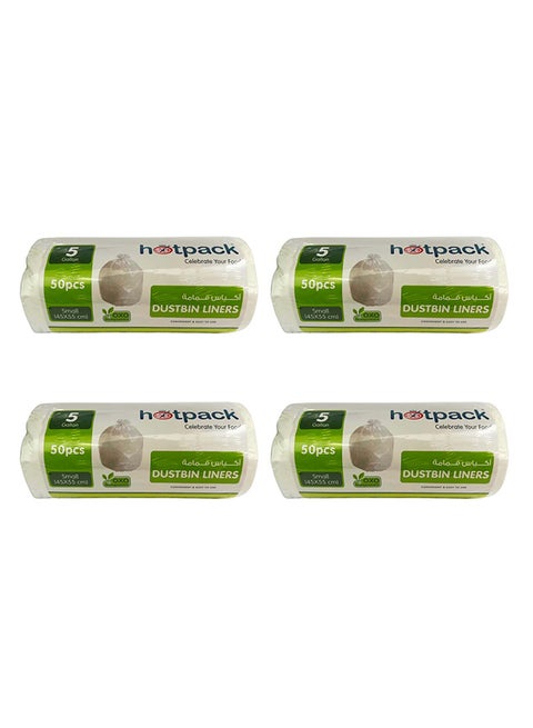Pack Of 4 Hotpack Dustbin Liners Small 5 Gallon 200 - Pieces White 45x55cm