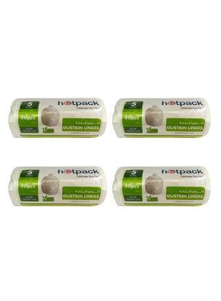 Hotpack Pack of 4, 50 Pcs 45x 55 cm Garbage bags Disposable Strong & Bio-Degradable 5 Gallon White 45x55cm