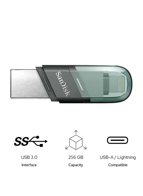 256GB iXpand Flash Drive Flip  Read Speed 130 MBps USB Type A + Lightning 256 GB SDIX90N-256G-GN6NE 256 GB