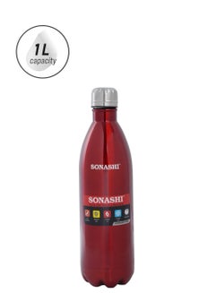 SONASHI 1L Flask Bottle  Hot And Cold Beverages  Stainless Steel Body with Double Wall Insulation  Unbreakable and Easy to Clean Bottles for Daily Use  Portable Friendly Red SVB-1002 Red 33cm  - Image 1