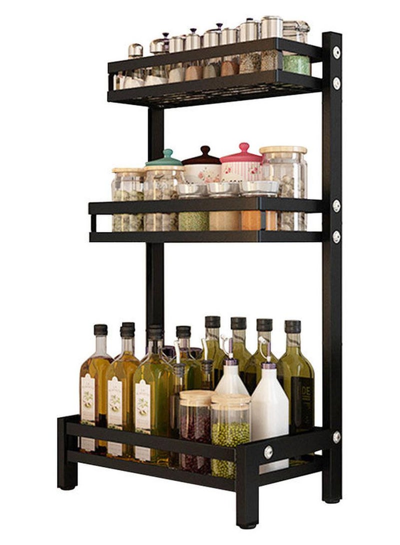 3 Layer Stainless Steel Spice Rack Organizer Black 61.5x21x10cm - Image 1